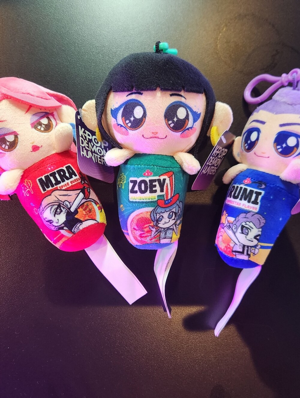 NEW Set of 3 KPop Demon Hunters Zoey, Mira, and Rumi Mini Plush Doll Clips NWT